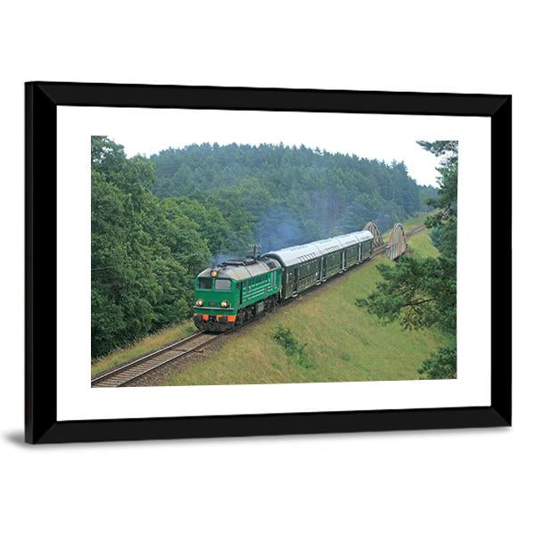 Passenger Train Passing Through Polish Countryside Canvas Wall Art-5 Horizontal-Gallery Wrap-22" x 12"-Tiaracle