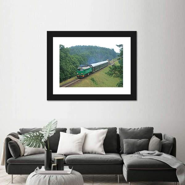 Passenger Train Passing Through Polish Countryside Canvas Wall Art-5 Horizontal-Gallery Wrap-22" x 12"-Tiaracle