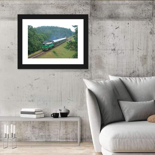 Passenger Train Passing Through Polish Countryside Canvas Wall Art-5 Horizontal-Gallery Wrap-22" x 12"-Tiaracle