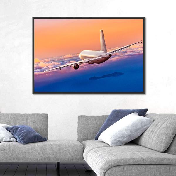 Passengers Commercial Airplane Canvas Wall Art-5 Horizontal-Gallery Wrap-22" x 12"-Tiaracle