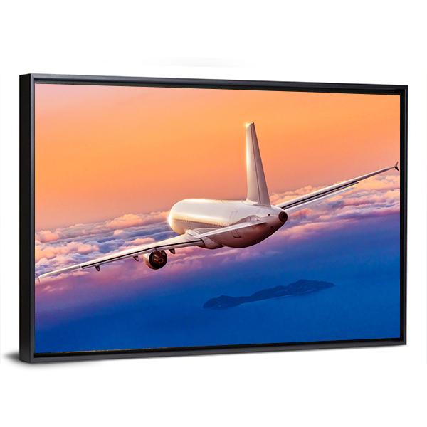 Passengers Commercial Airplane Canvas Wall Art-5 Horizontal-Gallery Wrap-22" x 12"-Tiaracle