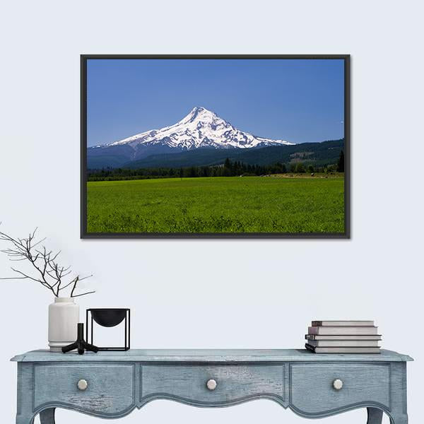 Pasture With View Of Mt Hood Canvas Wall Art-1 Piece-Floating Frame-24" x 16"-Tiaracle