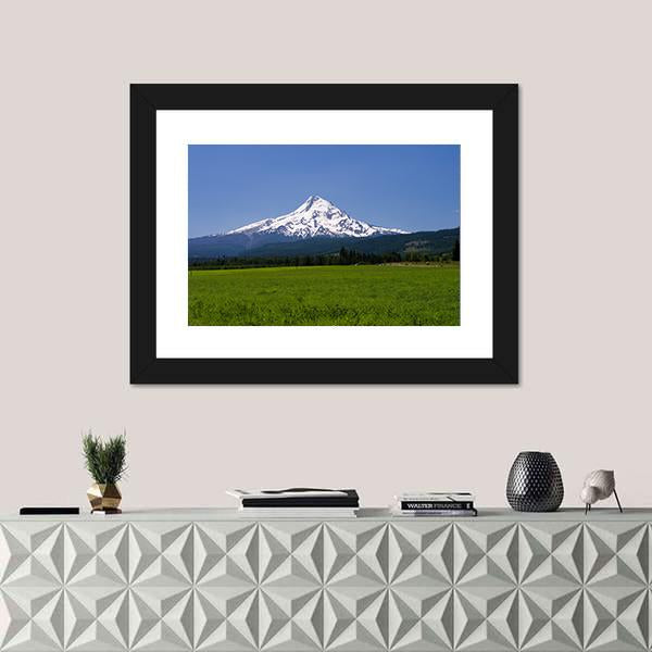 Pasture With View Of Mt Hood Canvas Wall Art-1 Piece-Framed Print-20" x 16"-Tiaracle