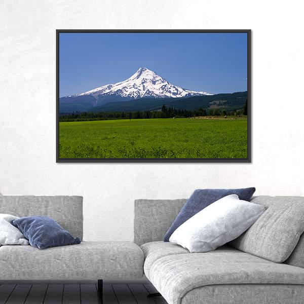 Pasture With View Of Mt Hood Canvas Wall Art-3 Horizontal-Gallery Wrap-25" x 16"-Tiaracle