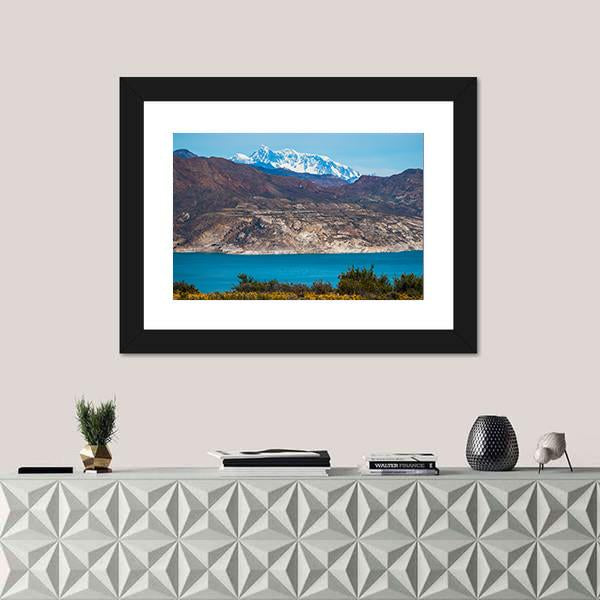 Patagonian Landscape With Mountains And Blue Lake Canvas Wall Art-1 Piece-Framed Print-20" x 16"-Tiaracle
