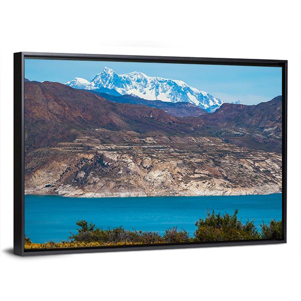 Patagonian Landscape With Mountains And Blue Lake Canvas Wall Art-3 Horizontal-Gallery Wrap-25" x 16"-Tiaracle
