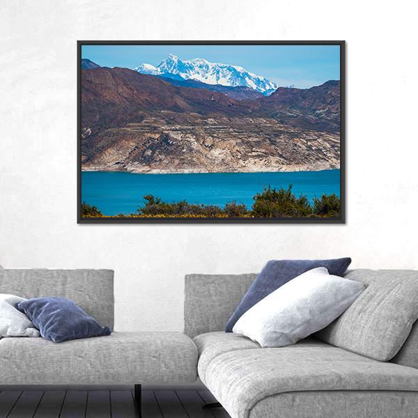 Patagonian Landscape With Mountains And Blue Lake Canvas Wall Art-3 Horizontal-Gallery Wrap-25" x 16"-Tiaracle