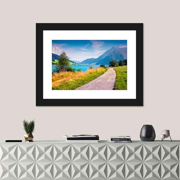 Path Around Resia Lake Canvas Wall Art-1 Piece-Framed Print-20" x 16"-Tiaracle