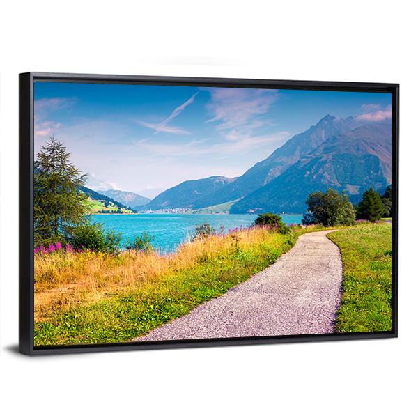 Path Around Resia Lake Canvas Wall Art-5 Horizontal-Gallery Wrap-22" x 12"-Tiaracle