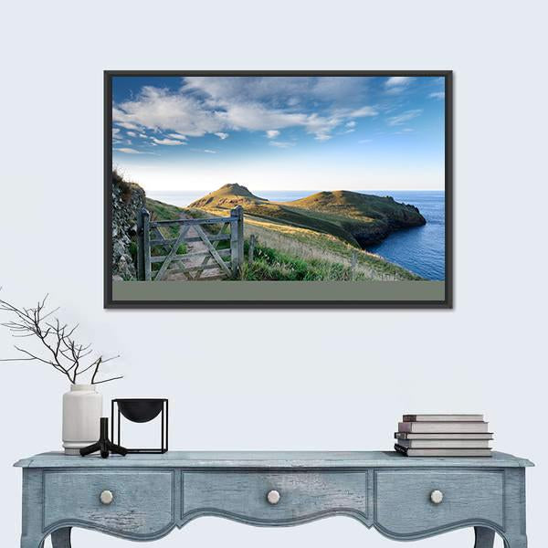 Path At Rumps On Atlantic Coast Of Cornwall Canvas Wall Art-1 Piece-Floating Frame-24" x 16"-Tiaracle