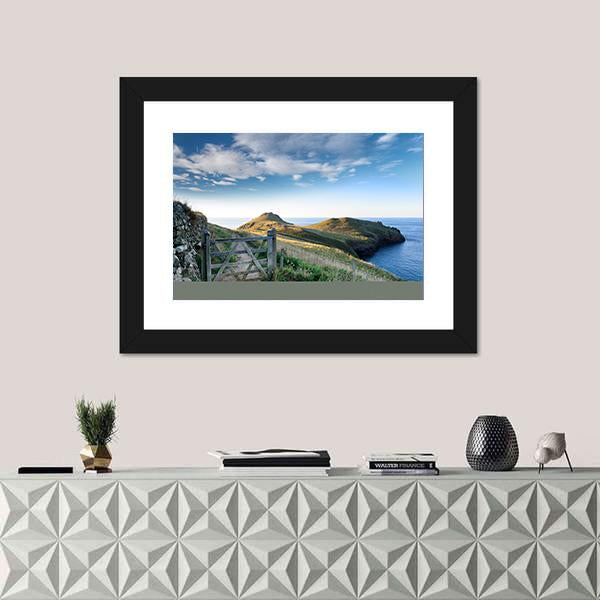 Path At Rumps On Atlantic Coast Of Cornwall Canvas Wall Art-1 Piece-Framed Print-20" x 16"-Tiaracle