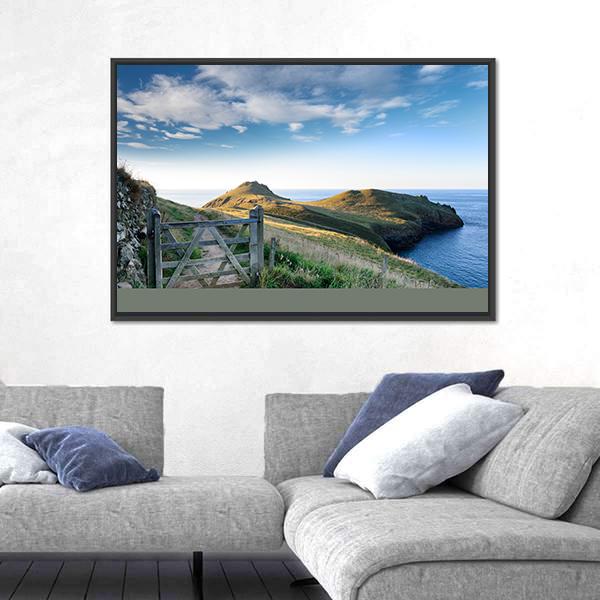 Path At Rumps On Atlantic Coast Of Cornwall Canvas Wall Art-3 Horizontal-Gallery Wrap-25" x 16"-Tiaracle