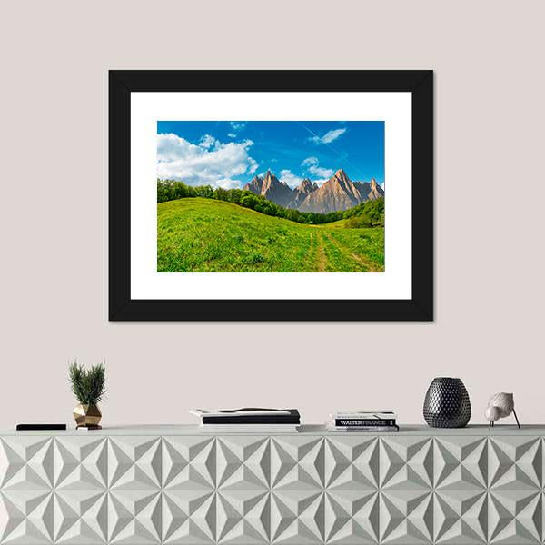 Path Through Forest On Grassy Hillside Canvas Wall Art-1 Piece-Framed Print-20" x 16"-Tiaracle