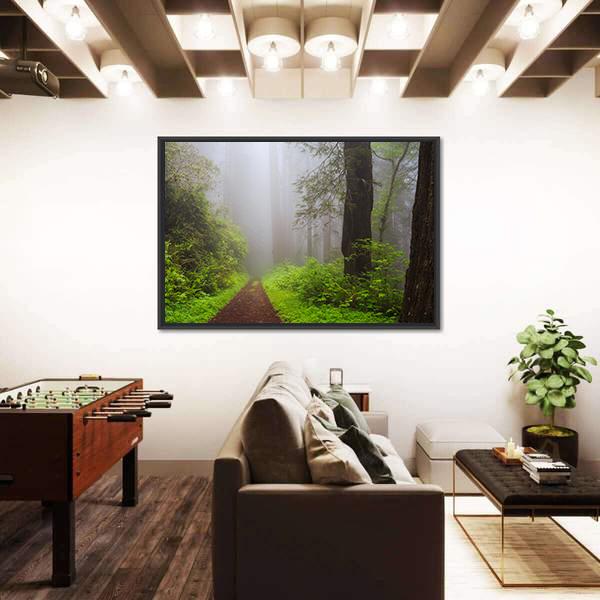 Path Through The Redwoods Forest Canvas Wall Art-3 Horizontal-Gallery Wrap-25" x 16"-Tiaracle