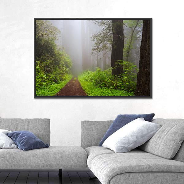 Path Through The Redwoods Forest Canvas Wall Art-3 Horizontal-Gallery Wrap-25" x 16"-Tiaracle