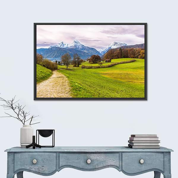 Path With Famous Watzmann Mountain Canvas Wall Art-1 Piece-Floating Frame-24" x 16"-Tiaracle