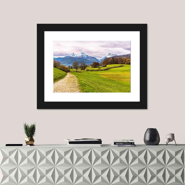 Path With Famous Watzmann Mountain Canvas Wall Art-1 Piece-Framed Print-20" x 16"-Tiaracle