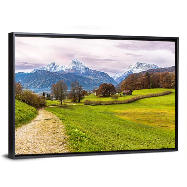 Path With Famous Watzmann Mountain Canvas Wall Art-3 Horizontal-Gallery Wrap-25" x 16"-Tiaracle