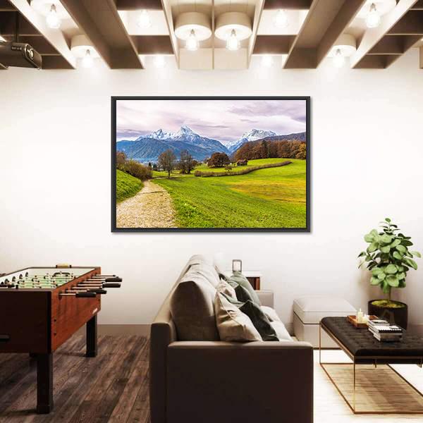 Path With Famous Watzmann Mountain Canvas Wall Art-3 Horizontal-Gallery Wrap-25" x 16"-Tiaracle