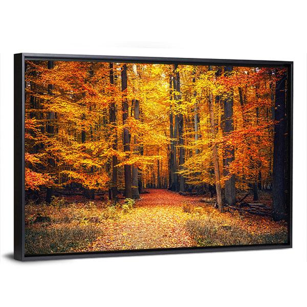 Pathway In The Autumn Park Canvas Wall Art-3 Horizontal-Gallery Wrap-25" x 16"-Tiaracle