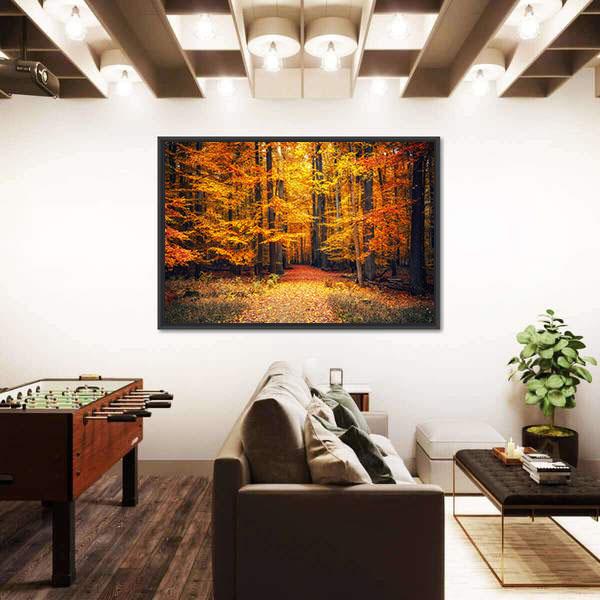 Pathway In The Autumn Park Canvas Wall Art-3 Horizontal-Gallery Wrap-25" x 16"-Tiaracle