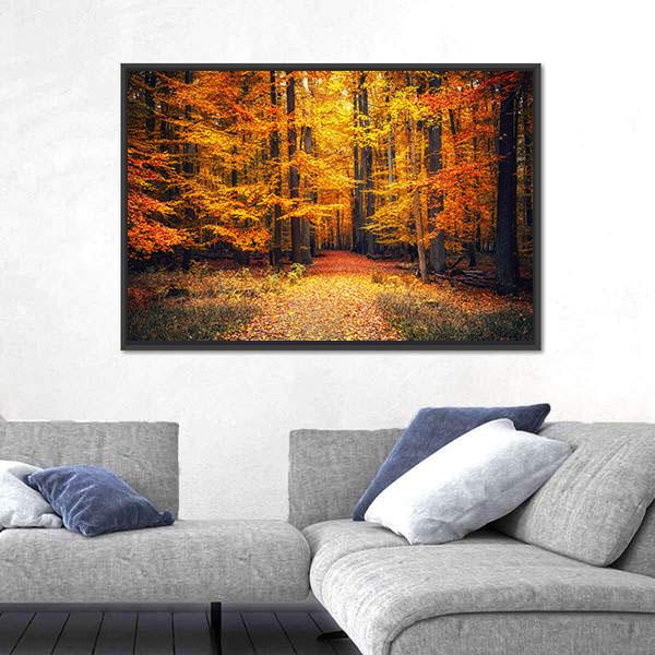 Pathway In The Autumn Park Canvas Wall Art-3 Horizontal-Gallery Wrap-25" x 16"-Tiaracle