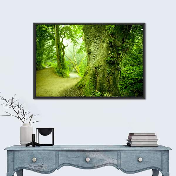 Pathway Leading Into A Forest Canvas Wall Art-1 Piece-Floating Frame-24" x 16"-Tiaracle