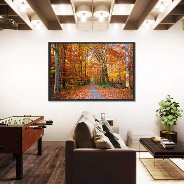 Pathway Through The Autumn Forest Canvas Wall Art-5 Horizontal-Gallery Wrap-22" x 12"-Tiaracle