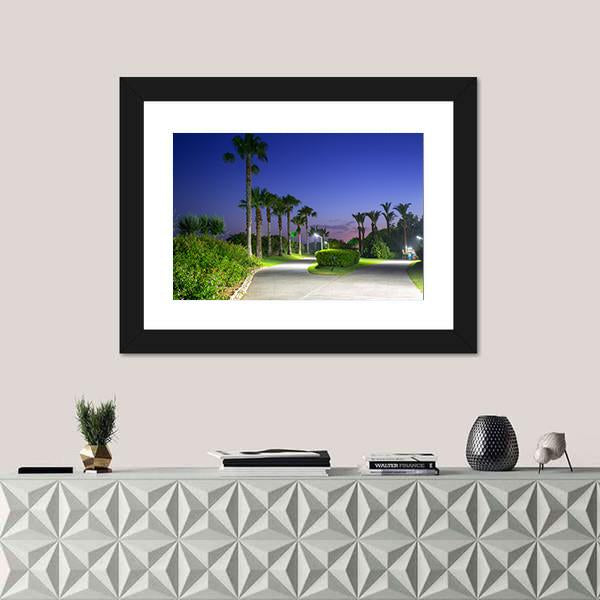 Pathway With Palm Trees At The Beach Of Turkey Canvas Wall Art-1 Piece-Framed Print-20" x 16"-Tiaracle