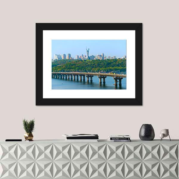 Paton Bridge Over The River Dnieper Canvas Wall Art-1 Piece-Framed Print-20" x 16"-Tiaracle