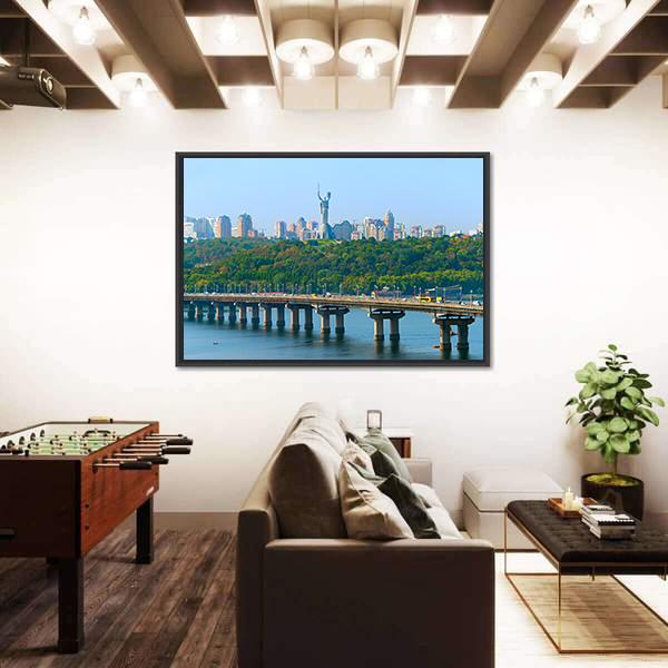Paton Bridge Over The River Dnieper Canvas Wall Art-3 Horizontal-Gallery Wrap-25" x 16"-Tiaracle