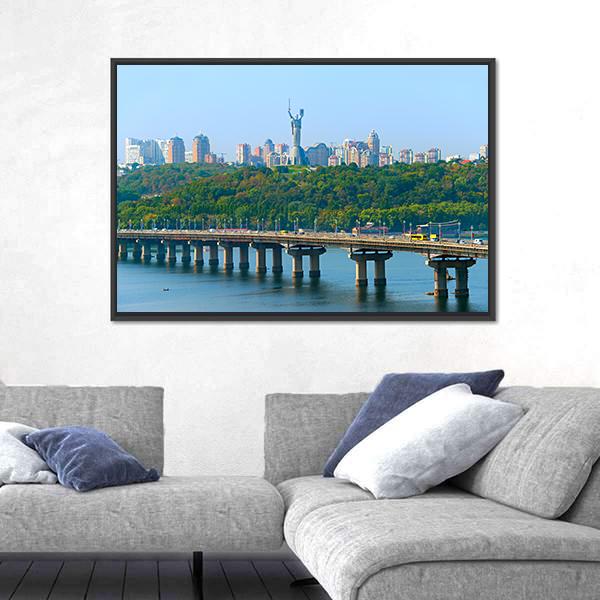 Paton Bridge Over The River Dnieper Canvas Wall Art-3 Horizontal-Gallery Wrap-25" x 16"-Tiaracle