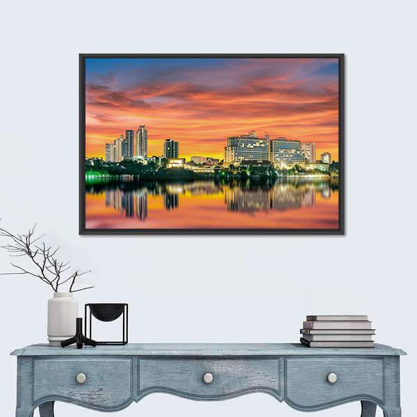 Pattaya City In Night Light Canvas Wall Art-1 Piece-Floating Frame-24" x 16"-Tiaracle