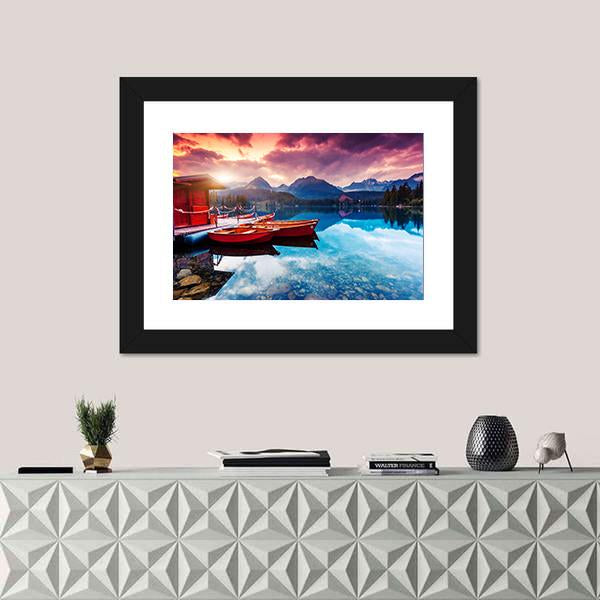 Peaceful Mountain Lake In Slovakia Canvas Wall Art-1 Piece-Framed Print-20" x 16"-Tiaracle