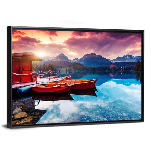 Peaceful Mountain Lake In Slovakia Canvas Wall Art-3 Horizontal-Gallery Wrap-25" x 16"-Tiaracle