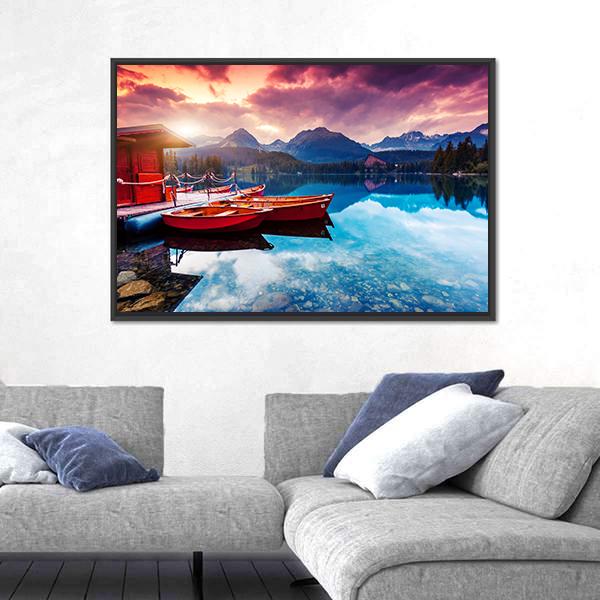 Peaceful Mountain Lake In Slovakia Canvas Wall Art-5 Horizontal-Gallery Wrap-22" x 12"-Tiaracle