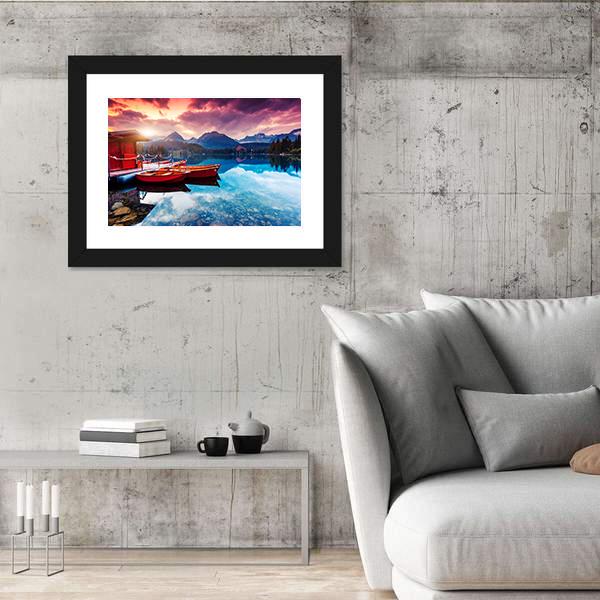Peaceful Mountain Lake In Slovakia Canvas Wall Art-5 Horizontal-Gallery Wrap-22" x 12"-Tiaracle