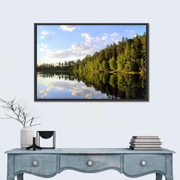 Peaceful Scenery At A Lake Canvas Wall Art-1 Piece-Floating Frame-24" x 16"-Tiaracle