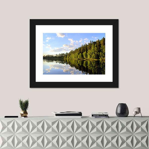 Peaceful Scenery At A Lake Canvas Wall Art-1 Piece-Framed Print-20" x 16"-Tiaracle