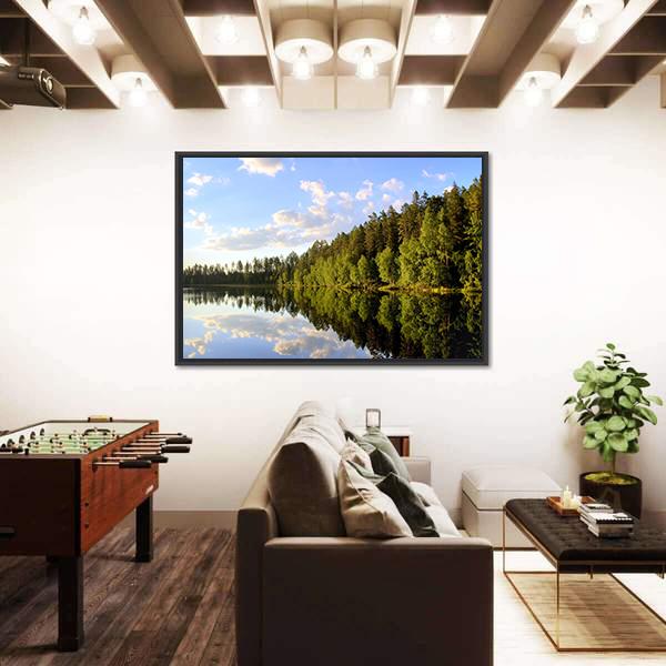 Peaceful Scenery At A Lake Canvas Wall Art-3 Horizontal-Gallery Wrap-25" x 16"-Tiaracle
