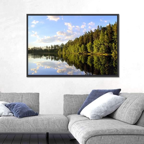 Peaceful Scenery At A Lake Canvas Wall Art-3 Horizontal-Gallery Wrap-25" x 16"-Tiaracle