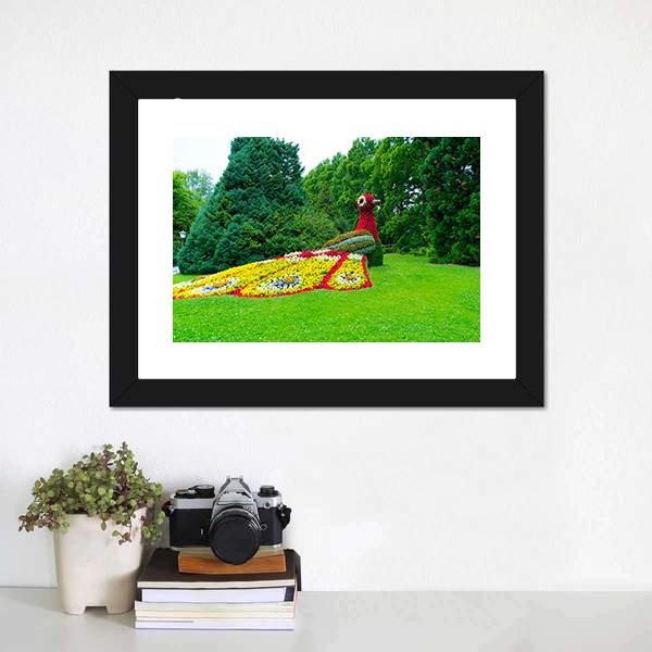 Peacock Of Flowers Canvas Wall Art-1 Piece-Framed Print-42" x 14"-Tiaracle