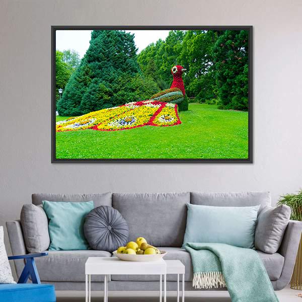 Peacock Of Flowers Canvas Wall Art-5 Horizontal-Gallery Wrap-22" x 12"-Tiaracle