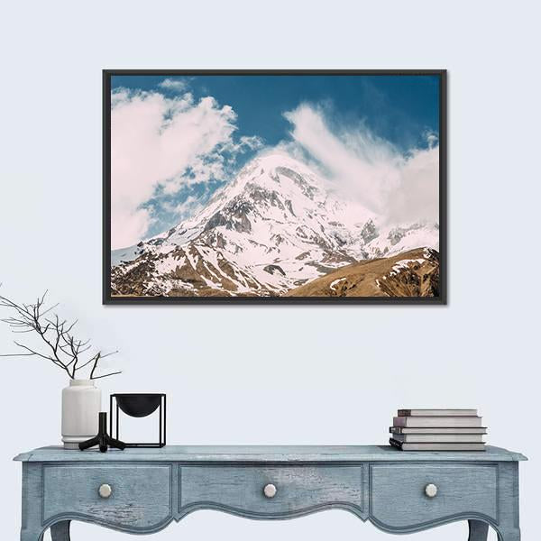 Peak Of Mount Kazbek Canvas Wall Art-1 Piece-Floating Frame-24" x 16"-Tiaracle