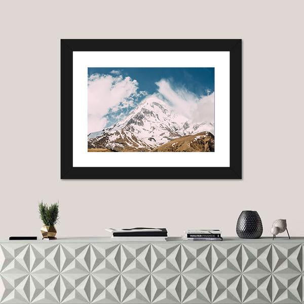 Peak Of Mount Kazbek Canvas Wall Art-1 Piece-Framed Print-20" x 16"-Tiaracle