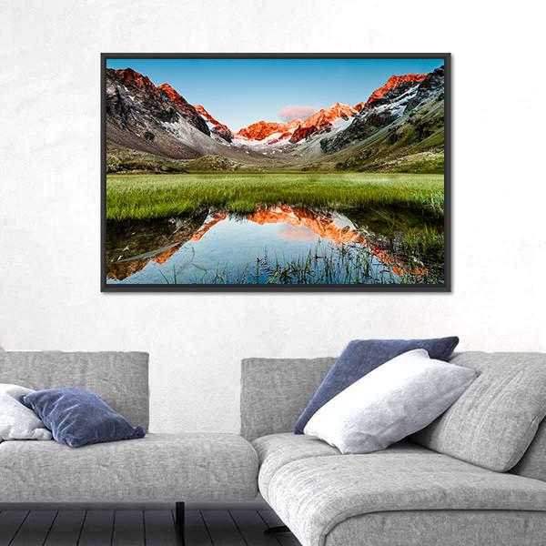 Peaks Mirroring In A Lake Canvas Wall Art-5 Horizontal-Gallery Wrap-22" x 12"-Tiaracle