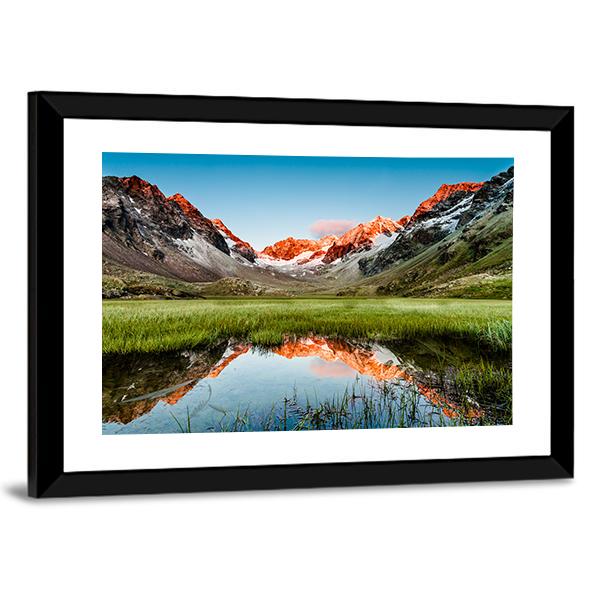 Peaks Mirroring In A Lake Canvas Wall Art-5 Horizontal-Gallery Wrap-22" x 12"-Tiaracle