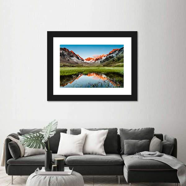 Peaks Mirroring In A Lake Canvas Wall Art-5 Horizontal-Gallery Wrap-22" x 12"-Tiaracle