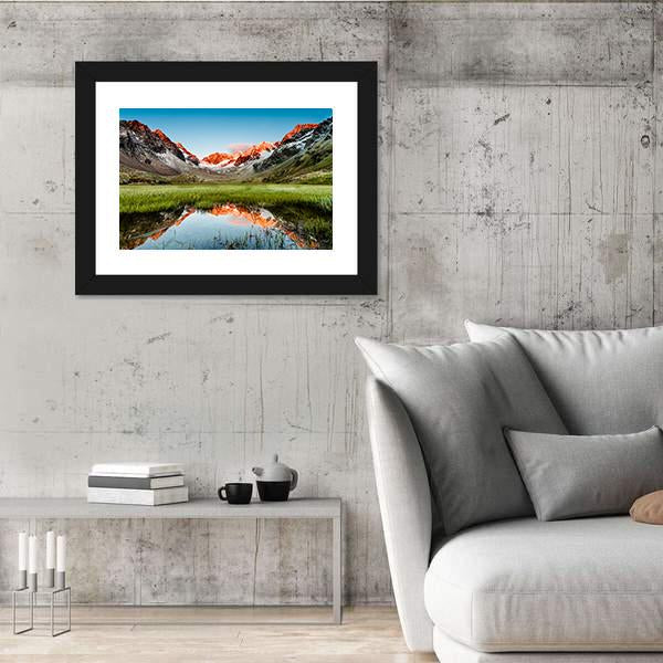 Peaks Mirroring In A Lake Canvas Wall Art-5 Horizontal-Gallery Wrap-22" x 12"-Tiaracle