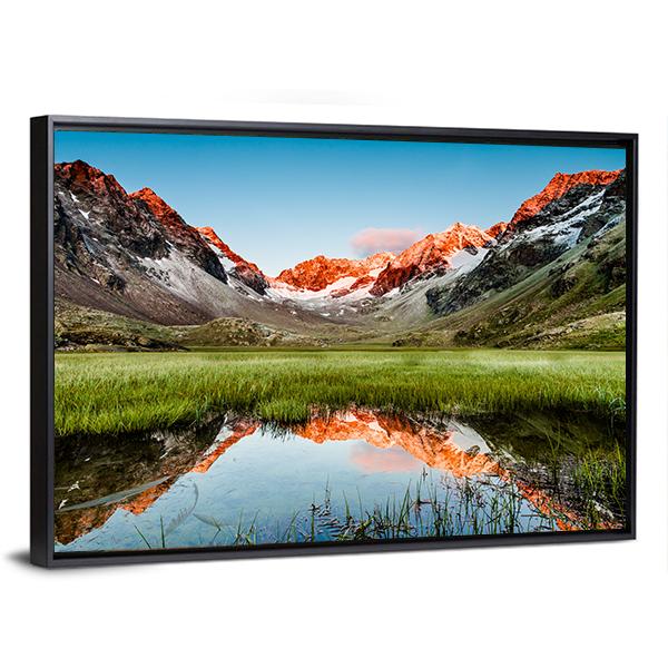 Peaks Mirroring In A Lake Canvas Wall Art-5 Horizontal-Gallery Wrap-22" x 12"-Tiaracle
